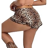 Dxyufazhe Women's Sexy Low Rise Stretch Ruffled Leopard Print Short Pants Summer Cute Mini Shorts Party Clubwear