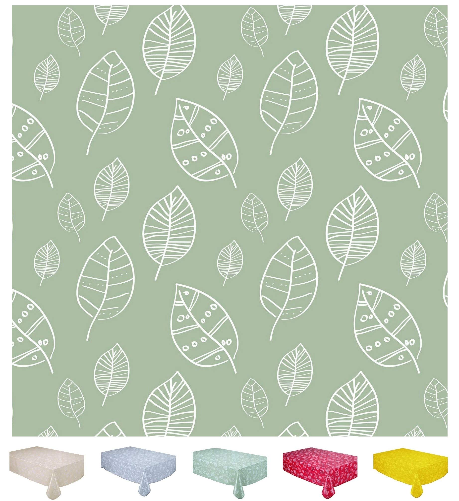 Home Direct Large Rectangular Oilcloth PVC Wipe Clean Tablecloth 140cm x 240cm 55x94 Leaves Sage Green