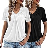 2 Pack Summer Tops for Women V Neck Shorts Sleeve Casual Ruched Tops Women T Shirts Clothes Trendy 2026
