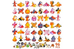 TOANWOD 96 PCS Halloween Party Favors for Kids: Halloween Mini Fidget Pop Keychain - Trick or Treat Toys Bulk Cheap Non Candy - Halloween Goodie Bag Stuffers for Kids (48 Keychain + 48 Stickers)