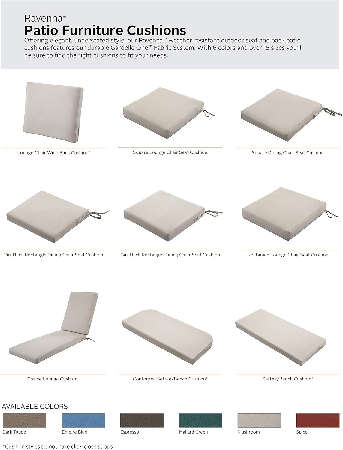 Classic Accessories Ravenna Water-Resistant 21 x 20 x 4 Inch Patio Back Cushion, Mushroom : Garden & Outdoor