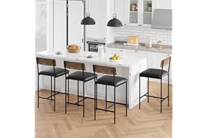 25.5 Inch Bar Stools Set of 4, Rustic Brown Upholstered Counter Height Bar Chairs with Back & Footrest, Easy Assembly Kitchen
