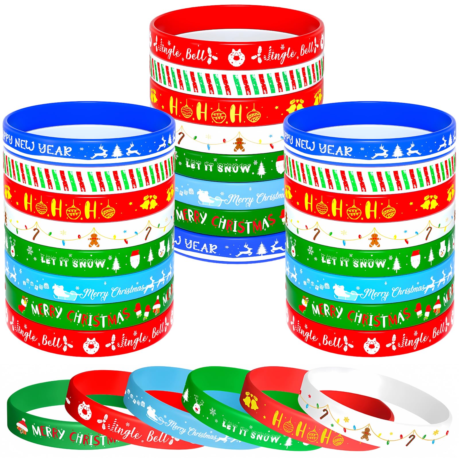 Viicoor 24 Pieces Christmas Wristband Silicone Wristbands Rubber Band Bracelets for Xmas Party Decoration Supplies