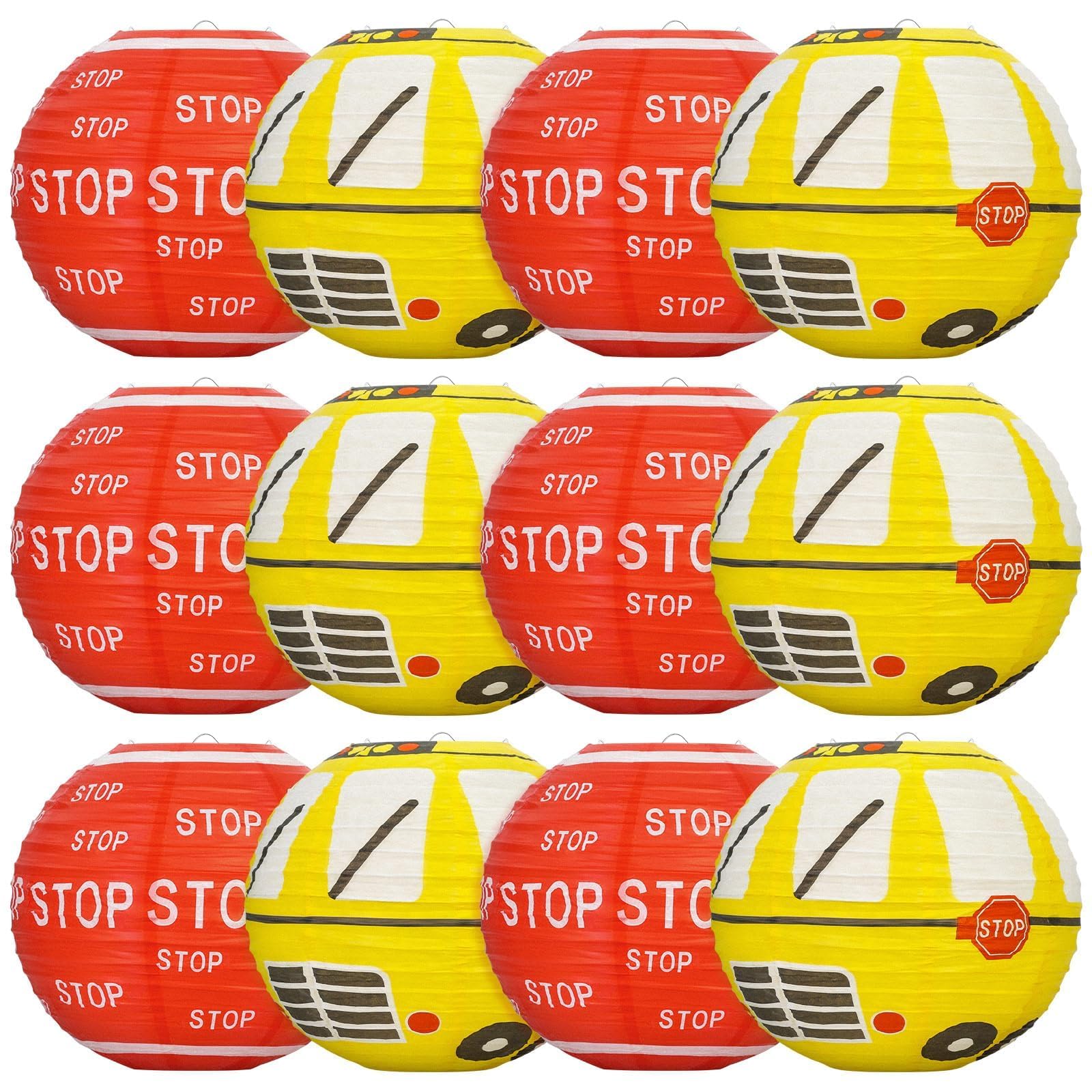 Photo 1 of 12PCS School Bus Paper Lanterns, 10 Inch Yellow Back to School Hanging Round Paper Lanterns First Day of School Party Decorations for Student Birthday Welcome Back to Classroom Party Decor Supplies