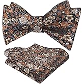 Alizeal Mens 2pcs Premium Floral Self-tied Bow Tie Classic Wedding Pocket Square Set