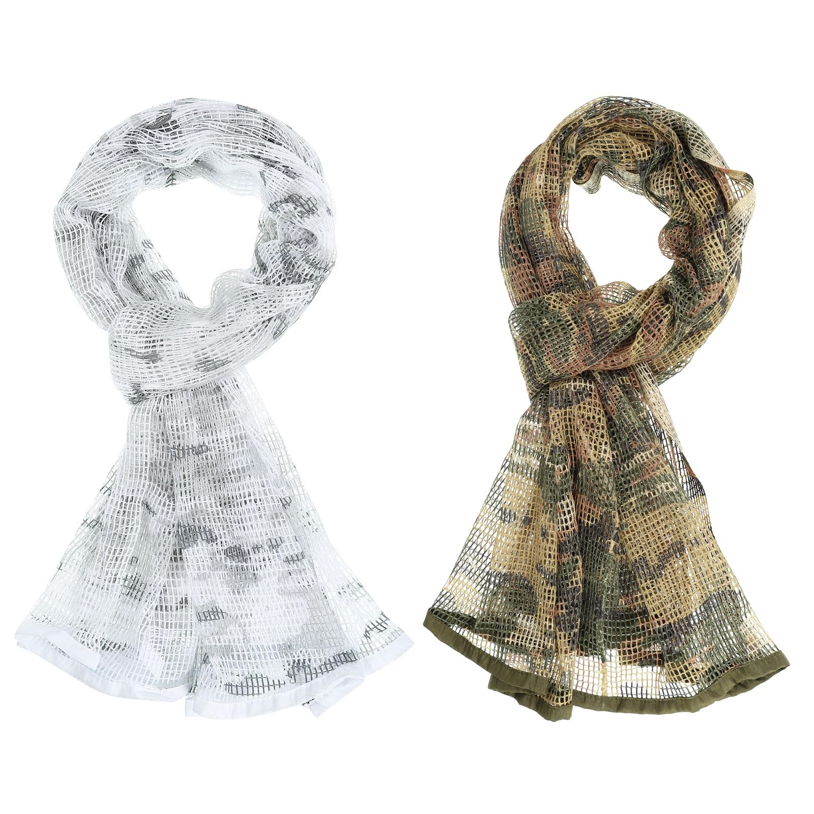 PATIKIL 71"x35" Camouflage Veil Scarf, 2Pcs Netting Veil Mesh Neck Scarves Desert Mesh Scarves for Outdoor Activities, Snow Camo/Camo