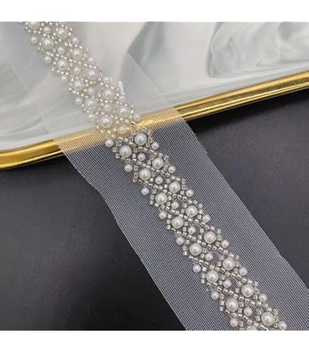 Amazon.com: 2 Yards Pearl Beaded Trim Bridal Lace Ribbon Trimming Edge Tape  for Craft Sewing Wedding Dress Fabric DIY Decoration 1cm (#2)