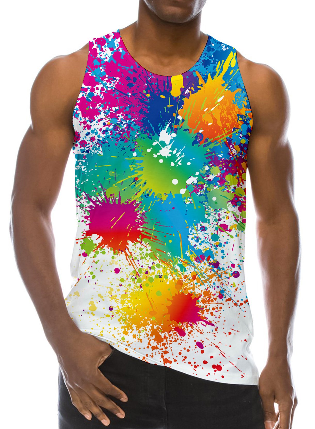 RAISEVERN 3D Bunte Farbe Drucken Lustige Muster Realistische Underwaist Gym Tank Tops für Herren X-Large