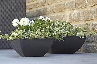 Wunderschöne Pflanzschale/Schale zum Bepflanzen – Eckige Blumenschale - Kunststoff/Kunststoffschale - Winterfest (Groß: 40x40x18cm, Anthrazit)