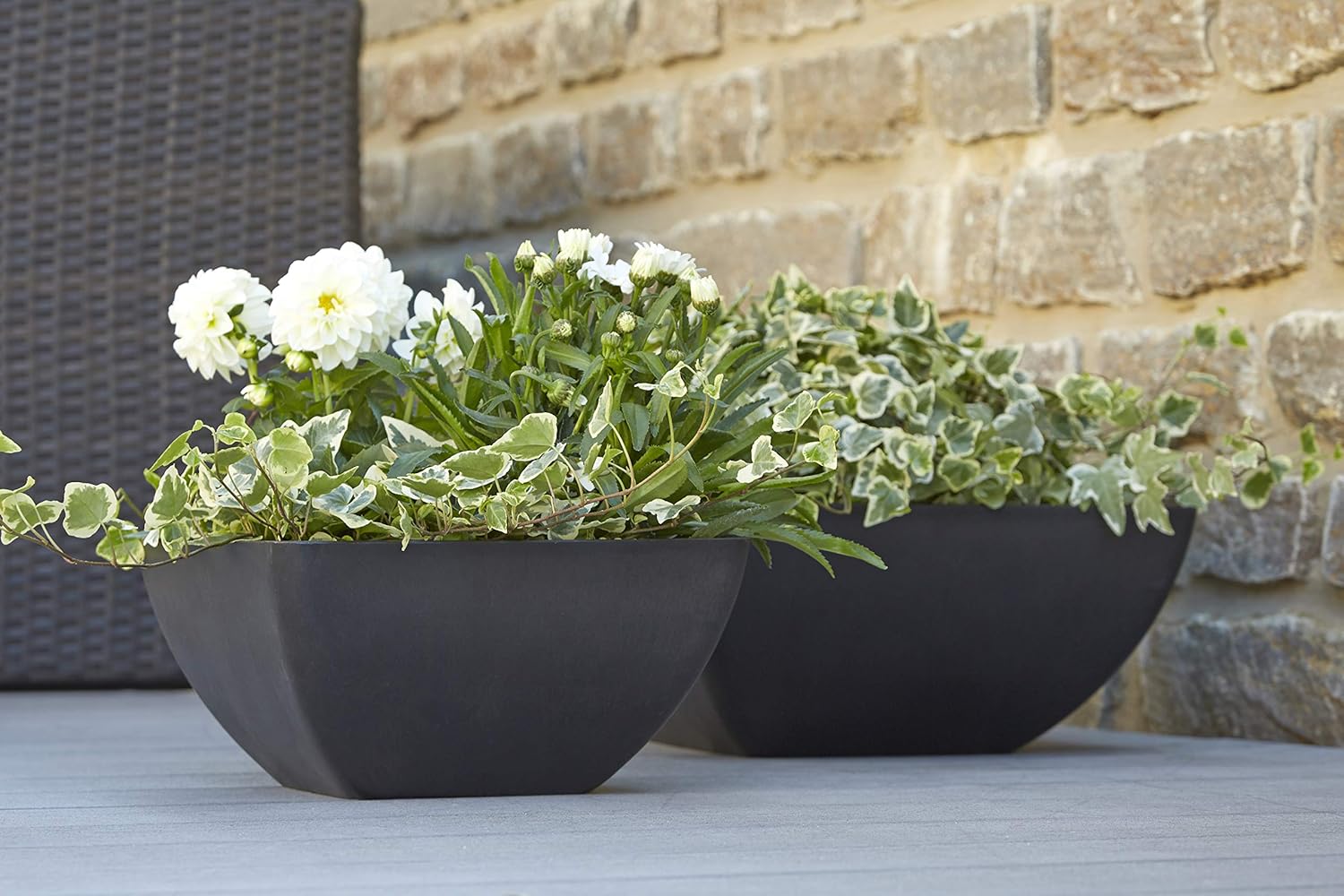 Wunderschöne Pflanzschale/Schale zum Bepflanzen – Eckige Blumenschale - Kunststoff/Kunststoffschale - Winterfest (Groß: 40x40x18cm, Anthrazit)