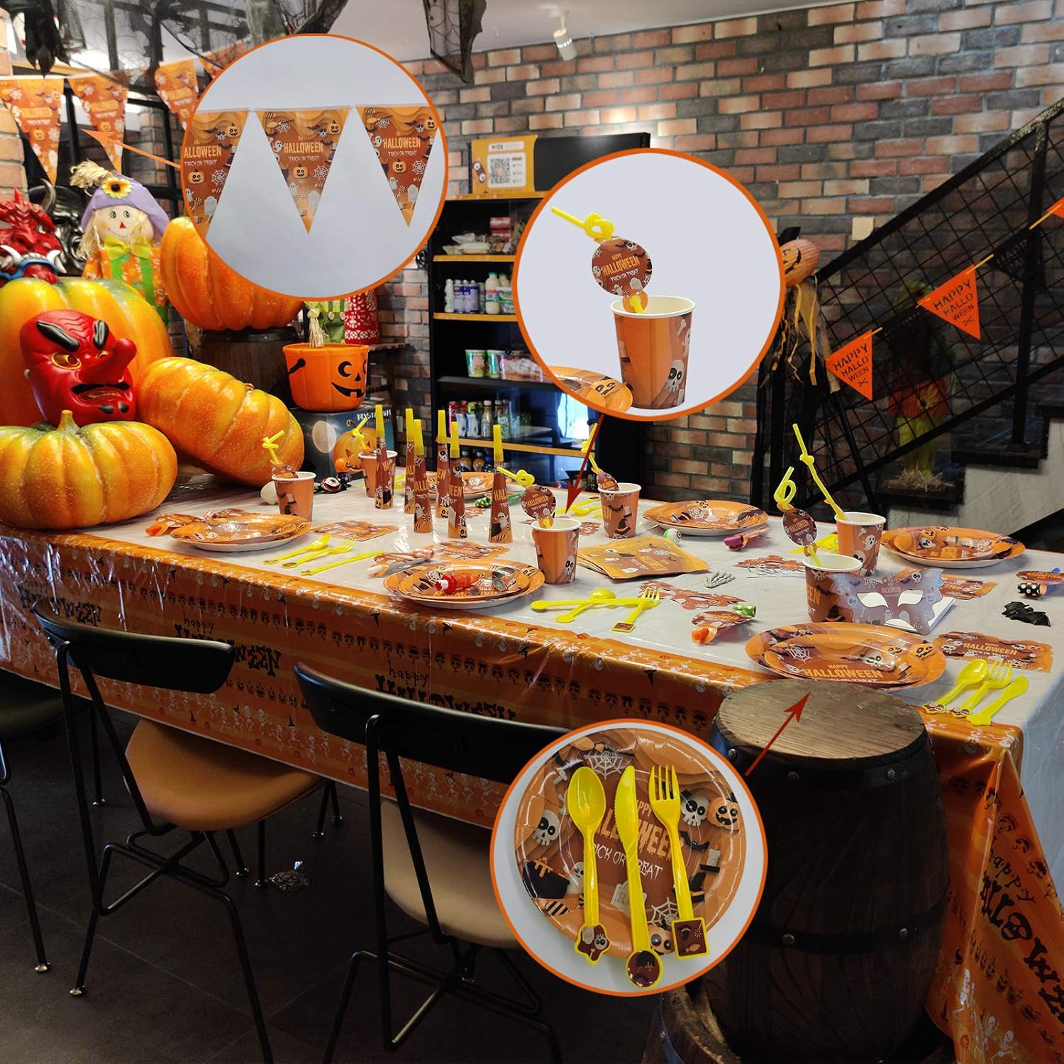 Halloween Party Supplies for kids - Perfect Halloween Party Supplies Pack for Spooky Halloween Themed Parties, Disposable Tableware Kit for 6 People, includes 78 pieces of party accessories: Toys & Games