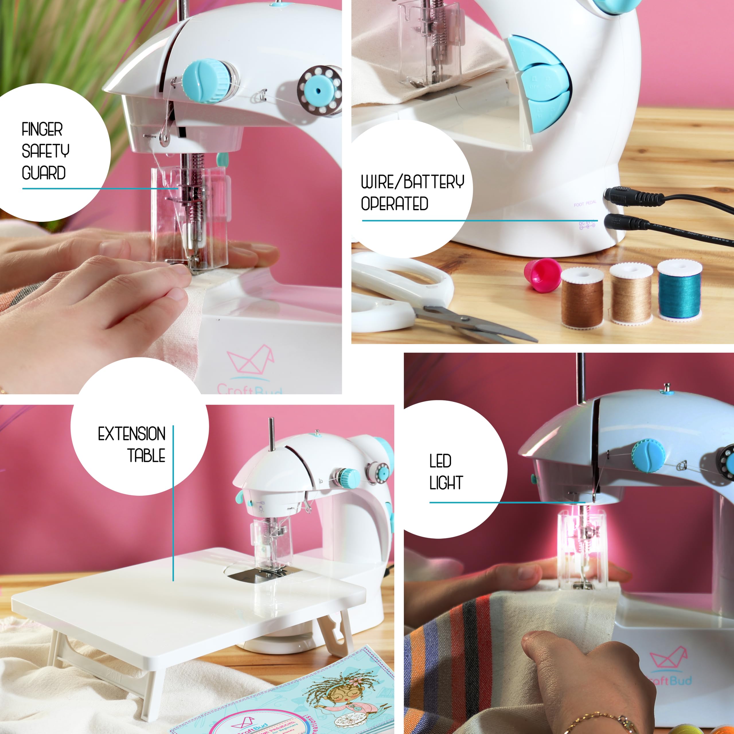 Mini Sewing Machine for Beginners, 122-Piece Portable Sewing Machine, Dual Speed Small Sewing Machine, Adults and Kids Sewing Machine, Travel Beginner Sewing Machines with Sewing Kit and Book, Blue