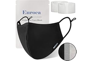 Euroca 3 Layers Face Masks Reusable Washable Breathable Made from Cotton Fabric With Nose Clip Adjustable Ear Loop For Adult 