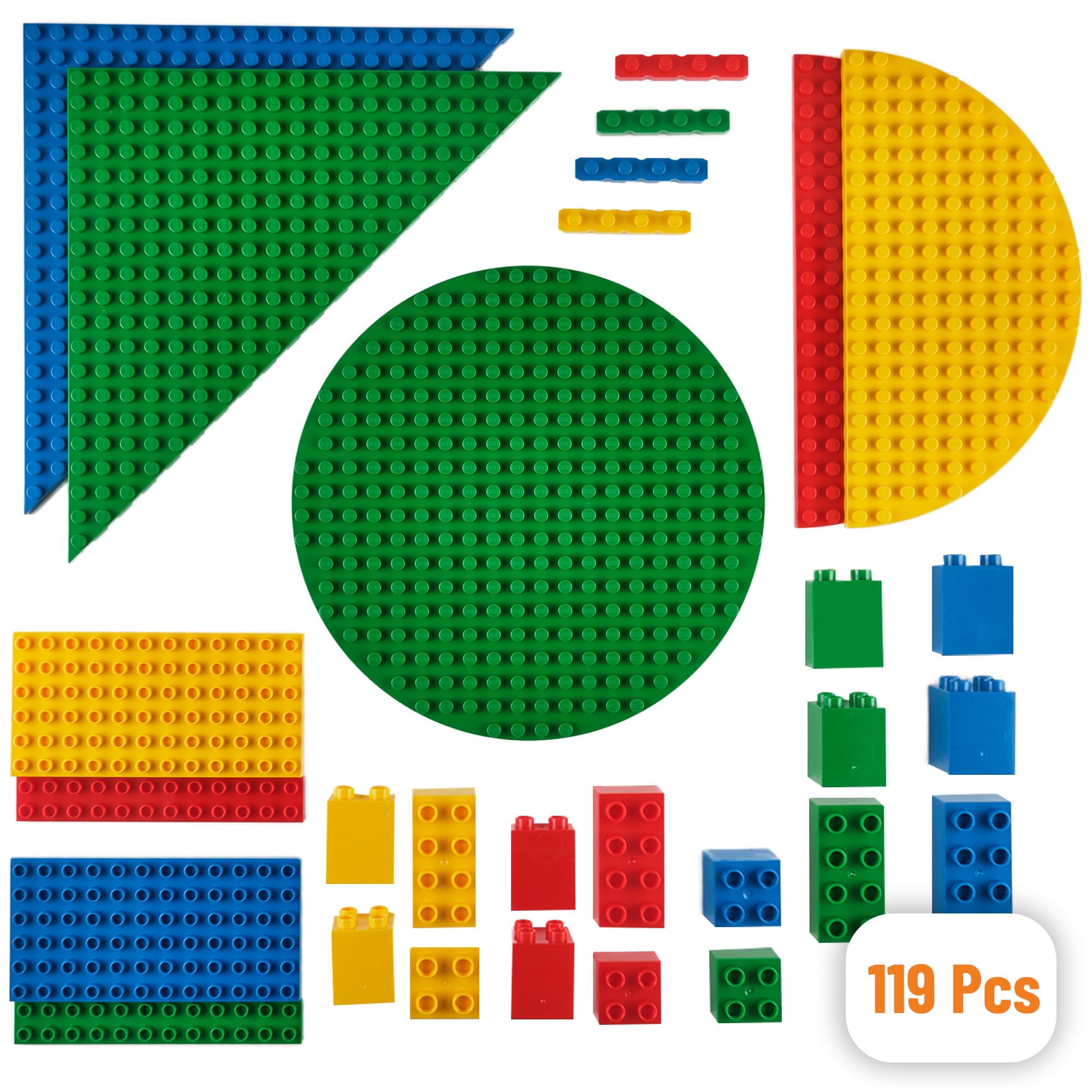 Photo 1 of Strictly Briks Compatible with Lego Duplo Toy Building Blocks for Kids and Toddlers, Classic Big Bricks Gift Set and Baseplates, Large Pegs for Ages 3 and Up, Basic Colors, 119 Pieces