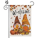 Sggvecsy Fall Garden Flag Gnomes Yard Flag Autumn Pumpkins Burlap Harvest Maple Leaves Sunflower Vertical Double Sided Welcome Sign for Outdoor Yard Farmhouse Rustic Thanksgiving Decoration 12.5 x 18