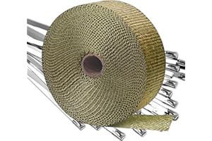 Eyaeyao Exhaust Wrap | Titanium Exhaust Heat Wrap | Header Wrap | Heat Shield Tape with 10 PCS 11.8 Inch Stainless Steel Ties for Motorcycle Car Truck (Titanium, 2" x 16.4')
