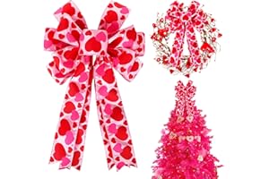 Valentine Tree Topper Bow with Heart Decorations, 11.4”x19.6” Large Red Pink Valentines Wreath Bow Decor for Valentine's Day 