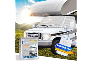 Cholila Cover RV Windshield Cover - for Class C Ford E450 1997-2025 Motorhome Windshield Cover, Protect Privacy RV Front Window Sunshade Cover with Mirror Cutouts Block Out UV Harsh Sun, Silver