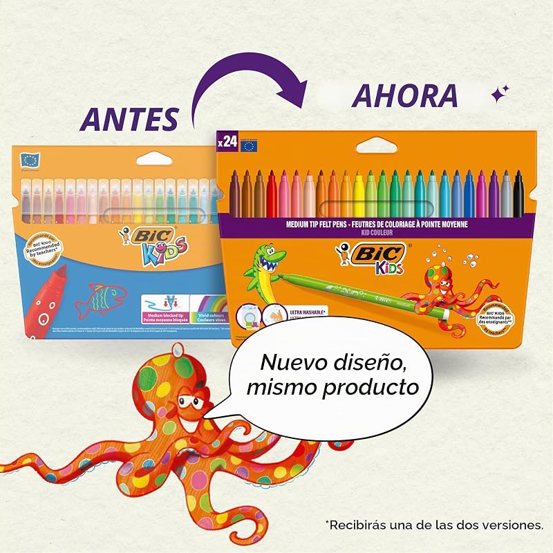 Bic kids - marcadores kid couleur ponta média, contagem 24 (pacote com 1), pacote especial, cores sortidas
