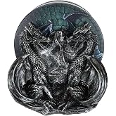 Ebros Fear The Dragon Fire Behemoth of The Skies Dual Dragons Fantasy Coaster Set Figurine Holder and Four Round Dragon Castle Scales Coasters Medieval Dungeons and Dragons Legend