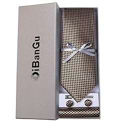 DiBanGu Formal Brown Plaid Tie and Pocket Square