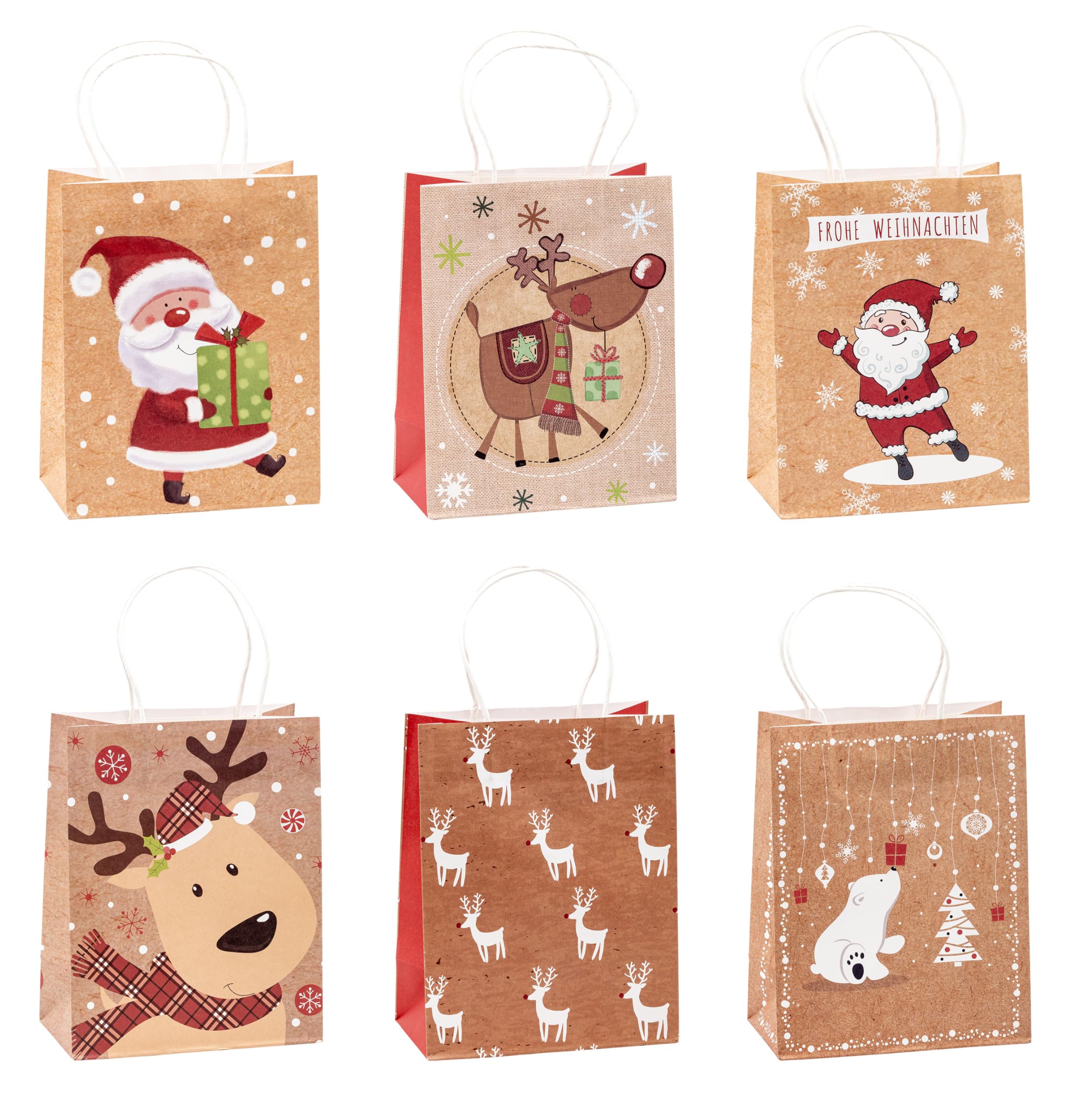 TSI 88016 Christmas Kraft Paper Gift Bags Pack of 12 Medium (H x W x D) 23 x 18 x 10 cm