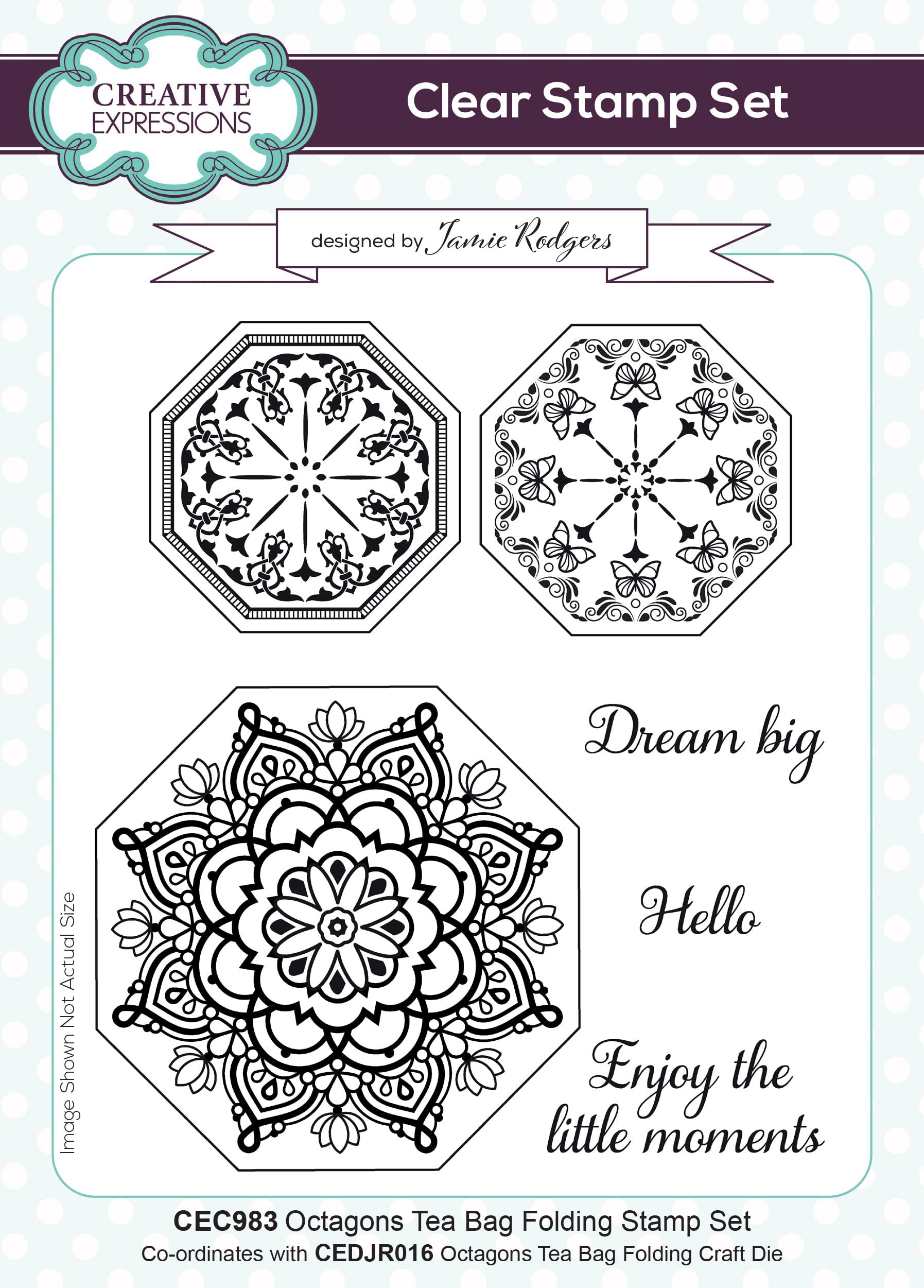 Creative Expressions Jamie Rodgers-Octagons-Tea Bag Folding-Clear Stamp Set, 6 x 8 inches