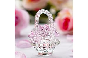 H&D HYALINE & DORA Glass Rose Flower Gift for Women Handcraft Pink Crystal Rose Flower Basket Figurine for Valentine's Day Mother's Day Christmas