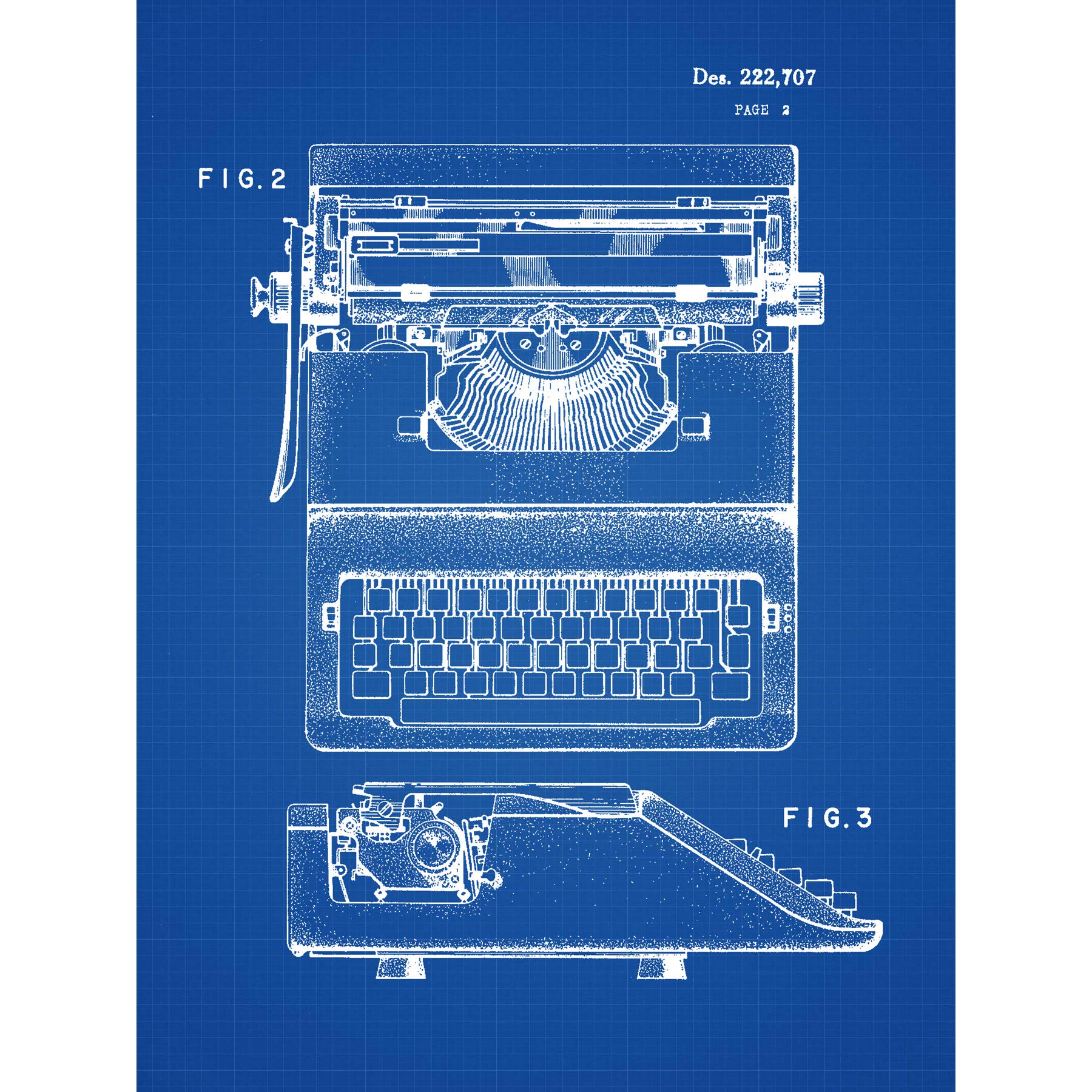 Wee Blue Coo Typewriter Blueprint Premium Wall Art Canvas Print 18X24 Inch