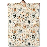 Owl Gifts, Owl and Flower Blanket for Adults Women Kids, 50x60 in, Cozy Fuzzy Warm Soft Throw Blankets for Bedroom, Camping, Couch, Decor