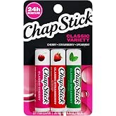 ChapStick Classic Variety Flavored Lip Balm Sticks with 24 Moisture, 3-Pack | 0.15 oz Each, with Mint, Strawberry, Cherry, Ultra Hydrating Clincally Proven Formula that Relieves Dry, Chapped Lips