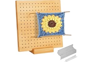 biueus Crochet Blocking Board, Square Blocking Board with 20 Stainless Steel Rod, Upgrade Large Base Bamboo Blocking Board for Crocheting, Gift for Mother, Grandmother(7.9"x7.9")