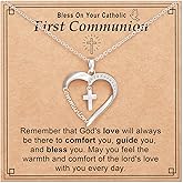 Lydow Baptism First Communion Confirmation Cross Heart Necklace for Girls Women Christian Religious Catholic Jewelry Gifts 16+3 Inches