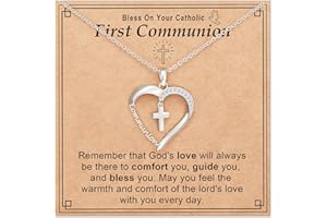 Lydow Baptism First Communion Confirmation Cross Heart Necklace for Girls Women Christian Religious Catholic Jewelry Gifts 16+3 Inches