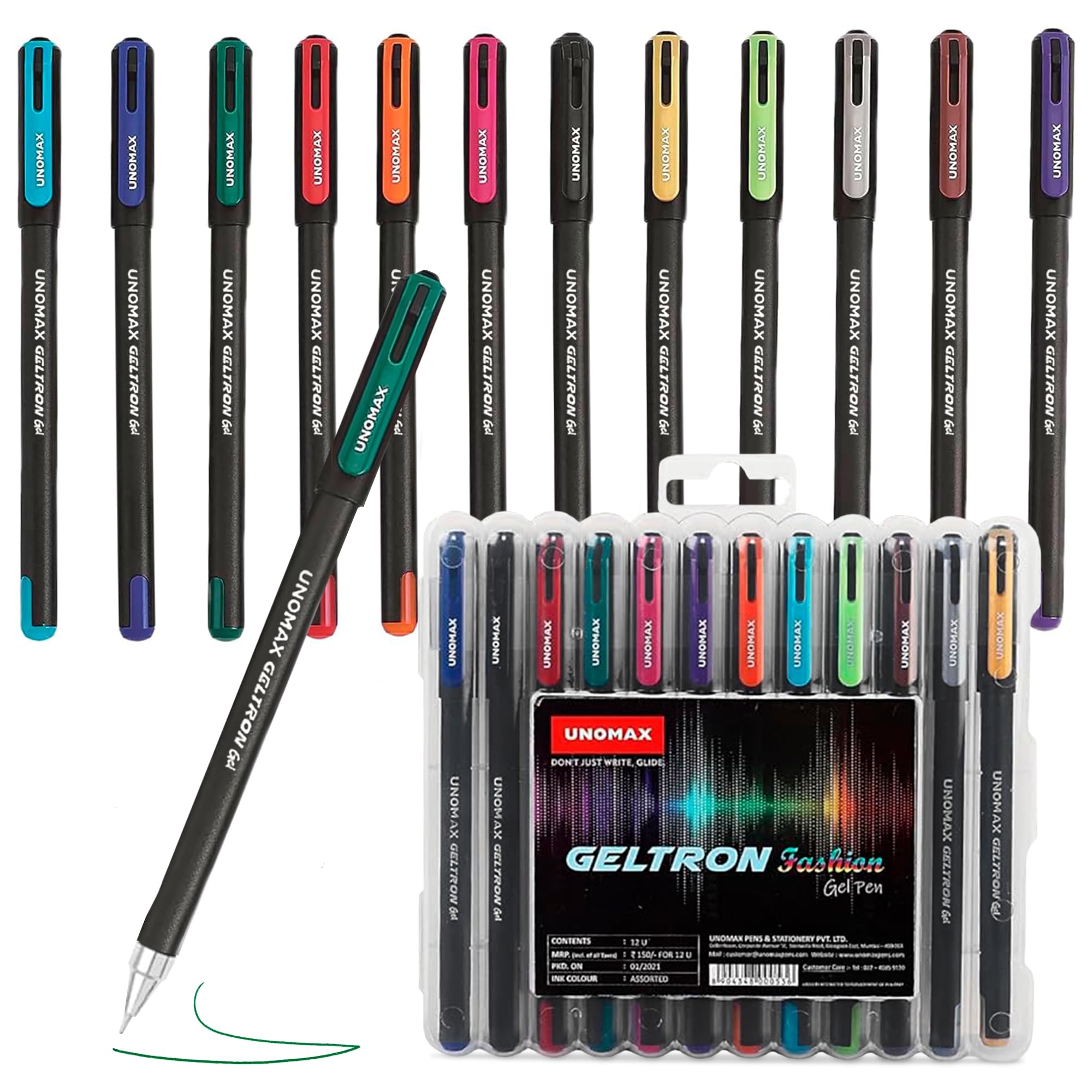 UNOMAX GELTRON FASHION Gelschreiber Set - Bürobedarf & Schulzubehör - gel stift 12 stück 0,6mm Spitze - Wasserfeste Gelschreiber - Ideal für Arbeit & Kreativität - Selbstvertrauen bei jedem Strich!
