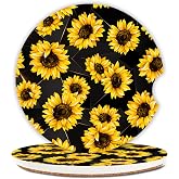 Sunflowers Absorbent Car Coasters 2 Pack for Cup Holders, 2.56