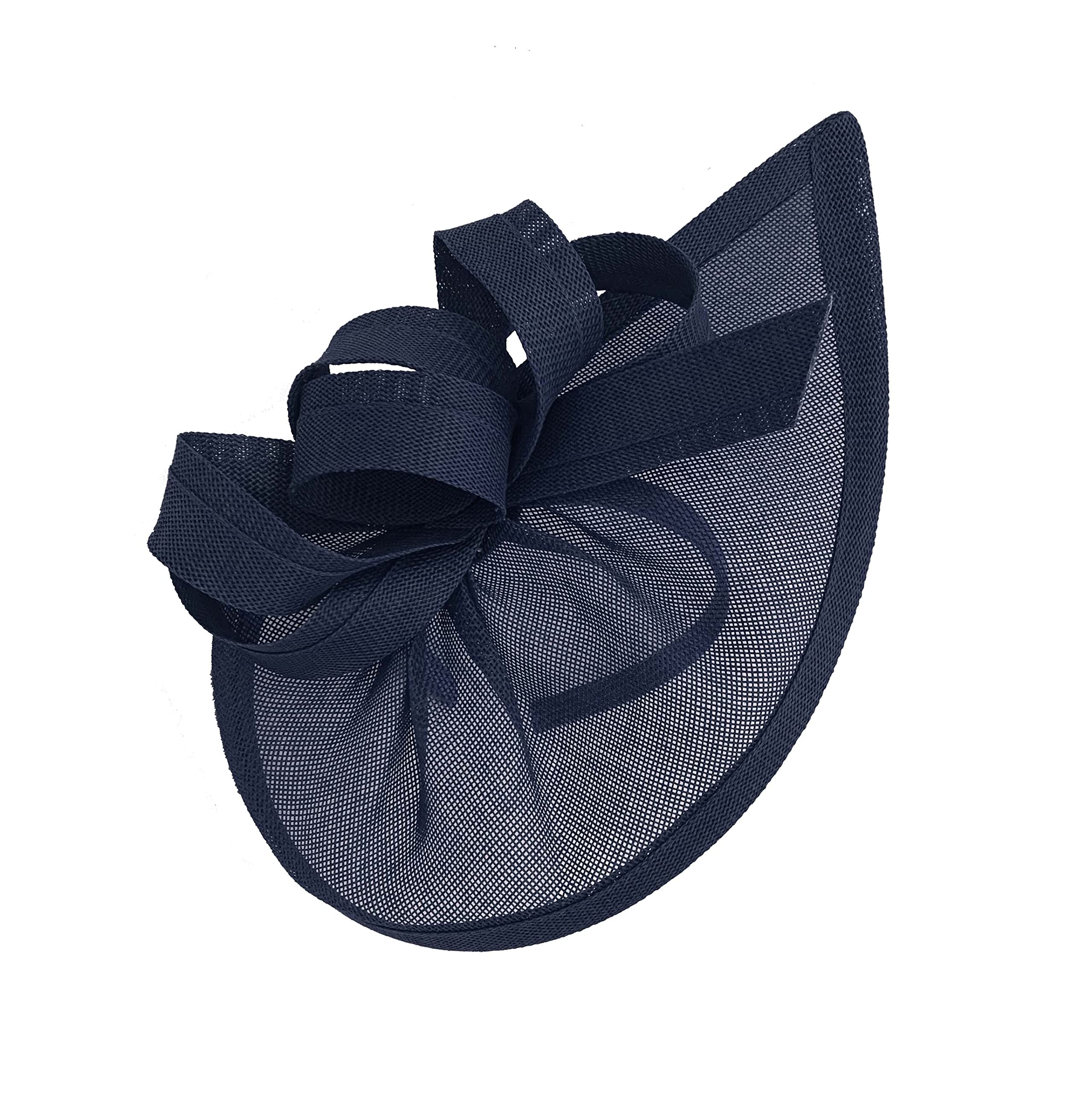 Caprilite Vegan Moon Hoop Fascinator Hat on Headband Wedding Ascot Races Bespoke Sinamay Disc (Navy Blue) — image 1