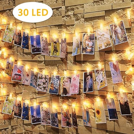 30 Led Fotoclips Lichterkette,Nasharia LED Foto Lichterkette 3,2 Meter 30 led Lichterketten Batteriebetriebene Warmweiß Stimm