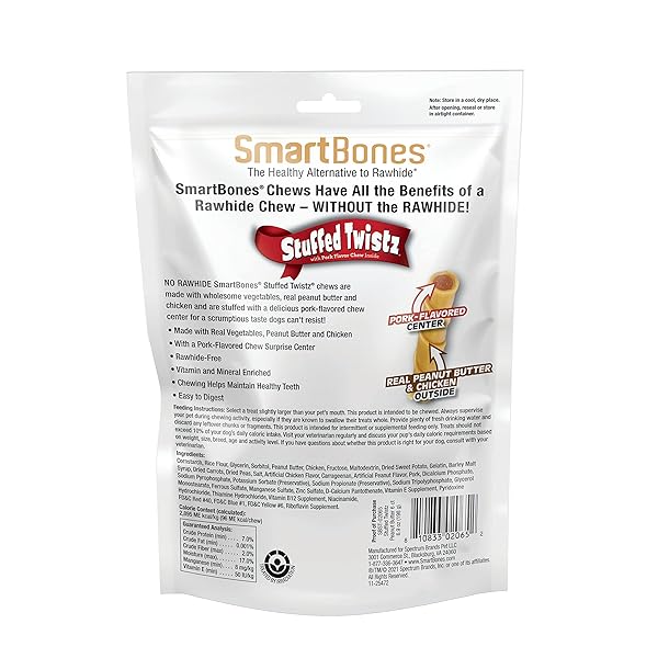 SMARTBONES STUFFED TWISTZ WITH PEANUT BUTTER, RAWHIDE-FREE CHEWS FOR DOGS STUFFED WITH PORK FLAVOR, 6 TWISTZ