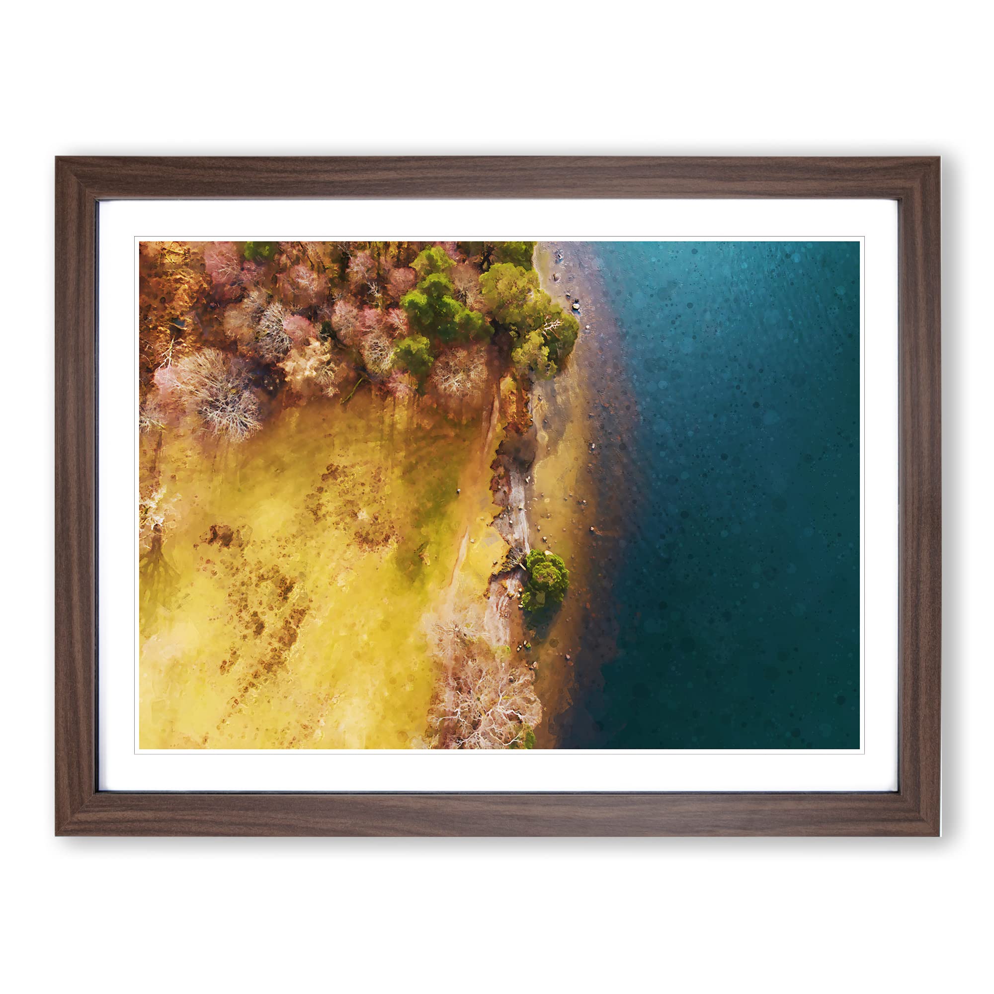 Derwent Water In Keswick Cumbria Modern Art Framed Wall Art Print, Ready to Hang Picture for Living Room Bedroom Home Office Décor, Walnut A3 (46 x 34 cm)