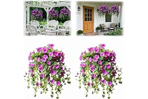 Artificial Hanging Flowers for Outdoors Spring Summer Decor, UV Resistant Faux Plastic Petunia Flowers, Waterproof & Fade, fo