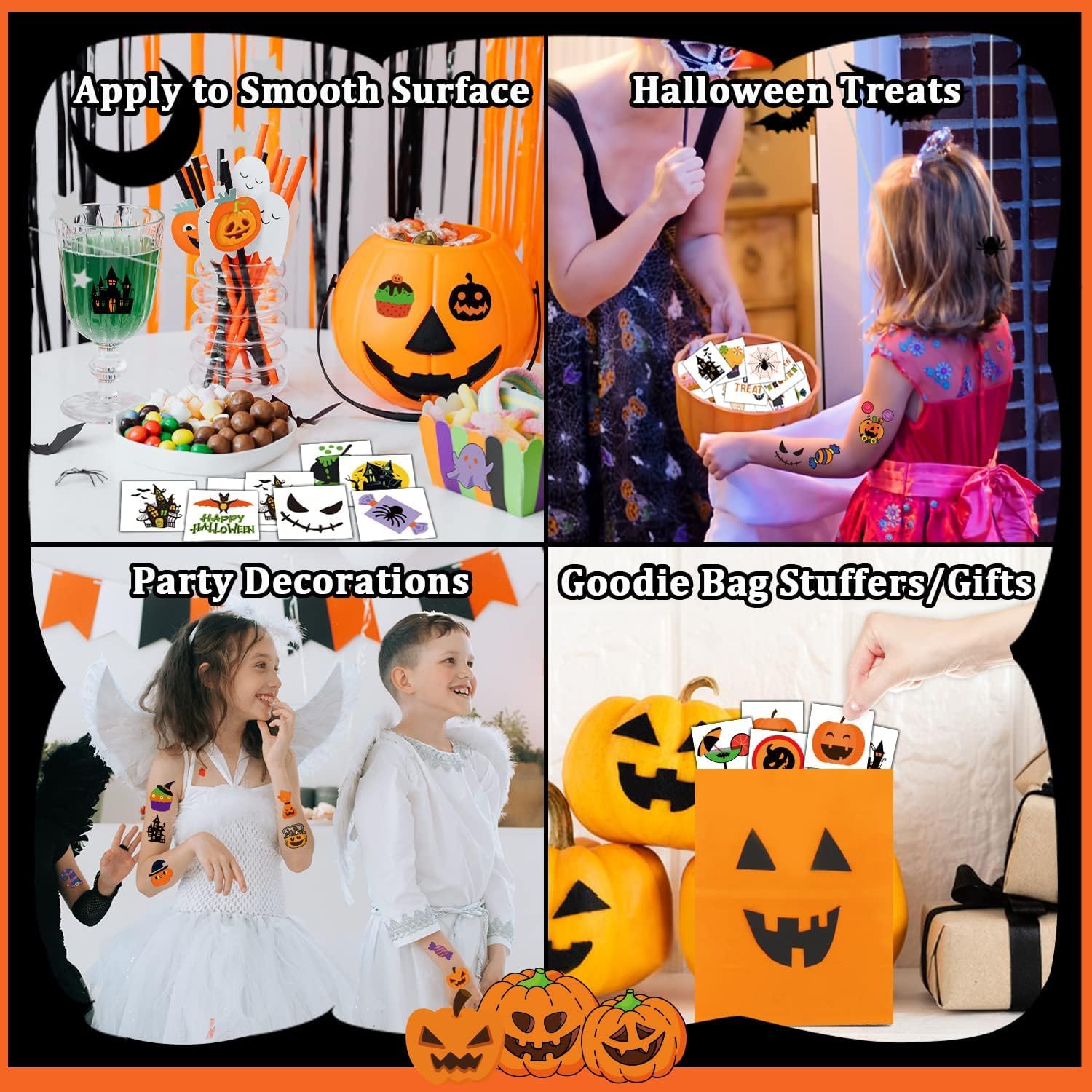 Partywind 204 Individually Wrapped Sheets Halloween Tattoos for Kids Party Supplies, Halloween Pumpkin Decorations, Halloween Treats Goodie Bag Stuffers for Boys and Girls