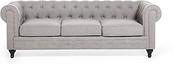 Beliani Canape 3 Places Chesterfield Tissu Gris Clair Beliani Amazon Fr Cuisine Maison