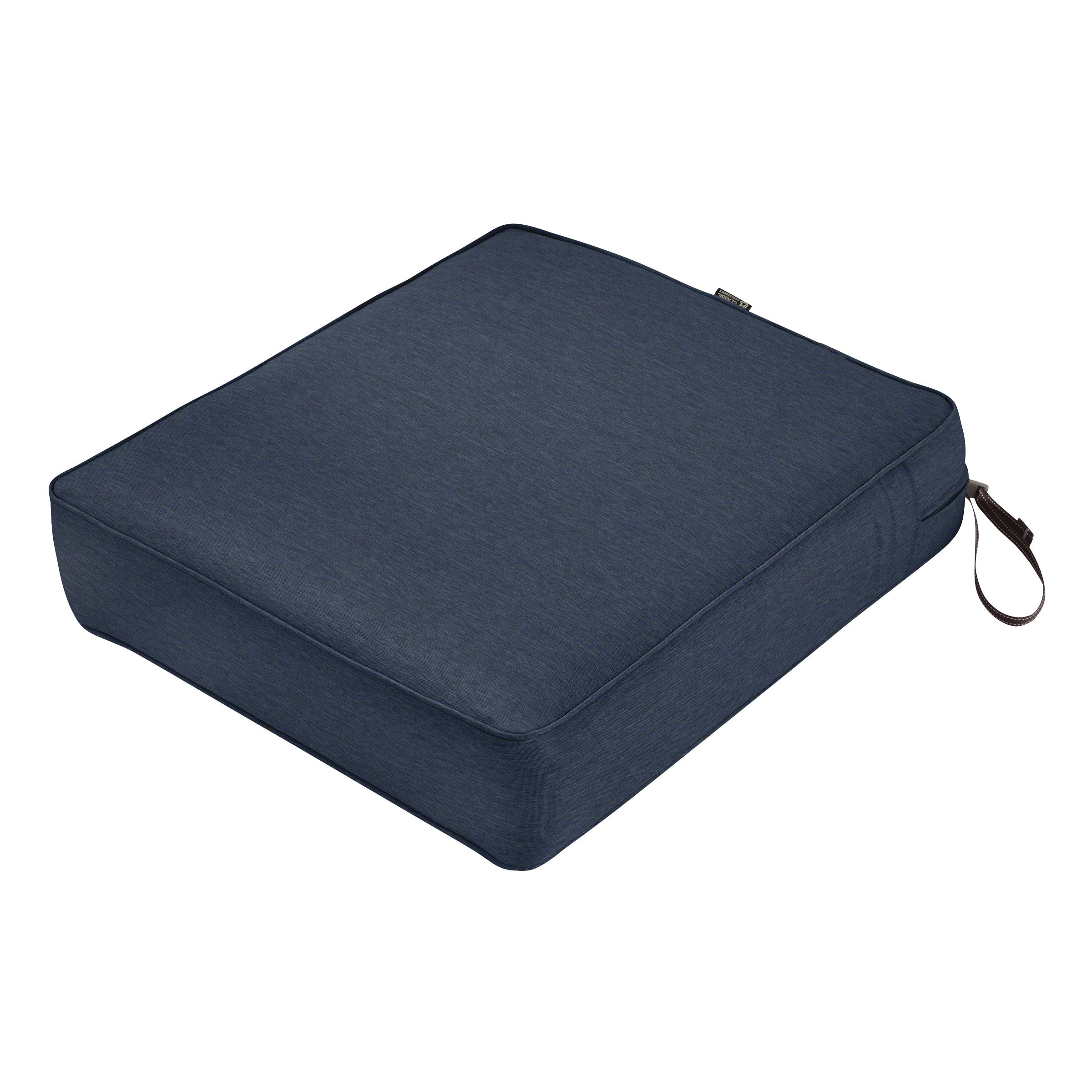 Classic Accessories Montlake Water-Resistant 23 x 25 x 5 Inch Rectangle Outdoor Seat Cushion, Patio Furniture Chair Cushion, Heather Indigo Blue, Outdoor Cushion Cover