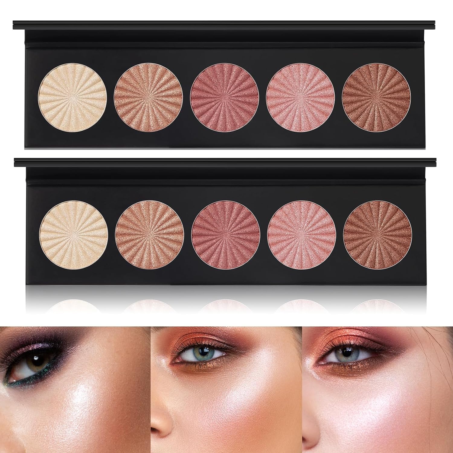 Photo 1 of *2 pack* 2 Packs Highlighter Powder Palette, 5 Colors Makeup Palette Contour Palette Eyeshadow Makeup Kit Waterproof Long Lasting Brilliant Lighten Skin Color Professional Face Shading Set (2, brown, Large)