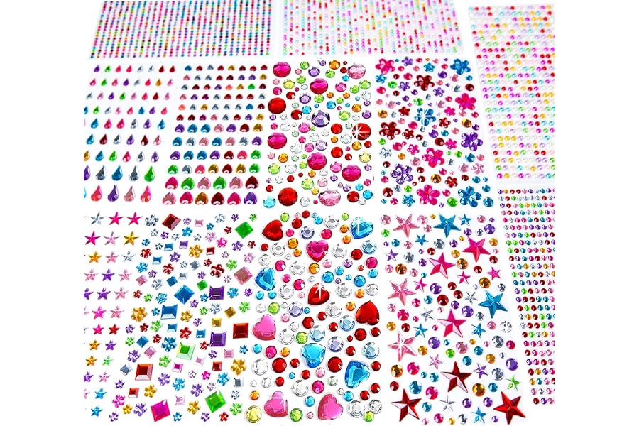 EODIEBN 3228pcs Gems Stickers, Self Adhesive Rhinestone Jewel Gems | Acrylic Gems DIY Craft Decorative Diamond Stickers, Assorted Shapes Jewels Rhinestones Sticker, Gem Sticker Crafts Set
