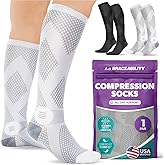 BraceAbility Knee High Compression Socks 20-30 mmHg - Support Socks for Women, Men, Circulation, Running, Flying, Post Surgery, Varicose Veins, Diabetic Foot Pain - 1 Pair Closed Toe (M - Gray)