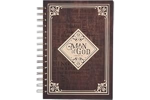 Christian Art Gifts Journal w/Scripture Man of God 1 Timothy 6:11 Bible Verse Names of God Brown 192 Ruled Pages, Large Hardcover Notebook, Wire Bound