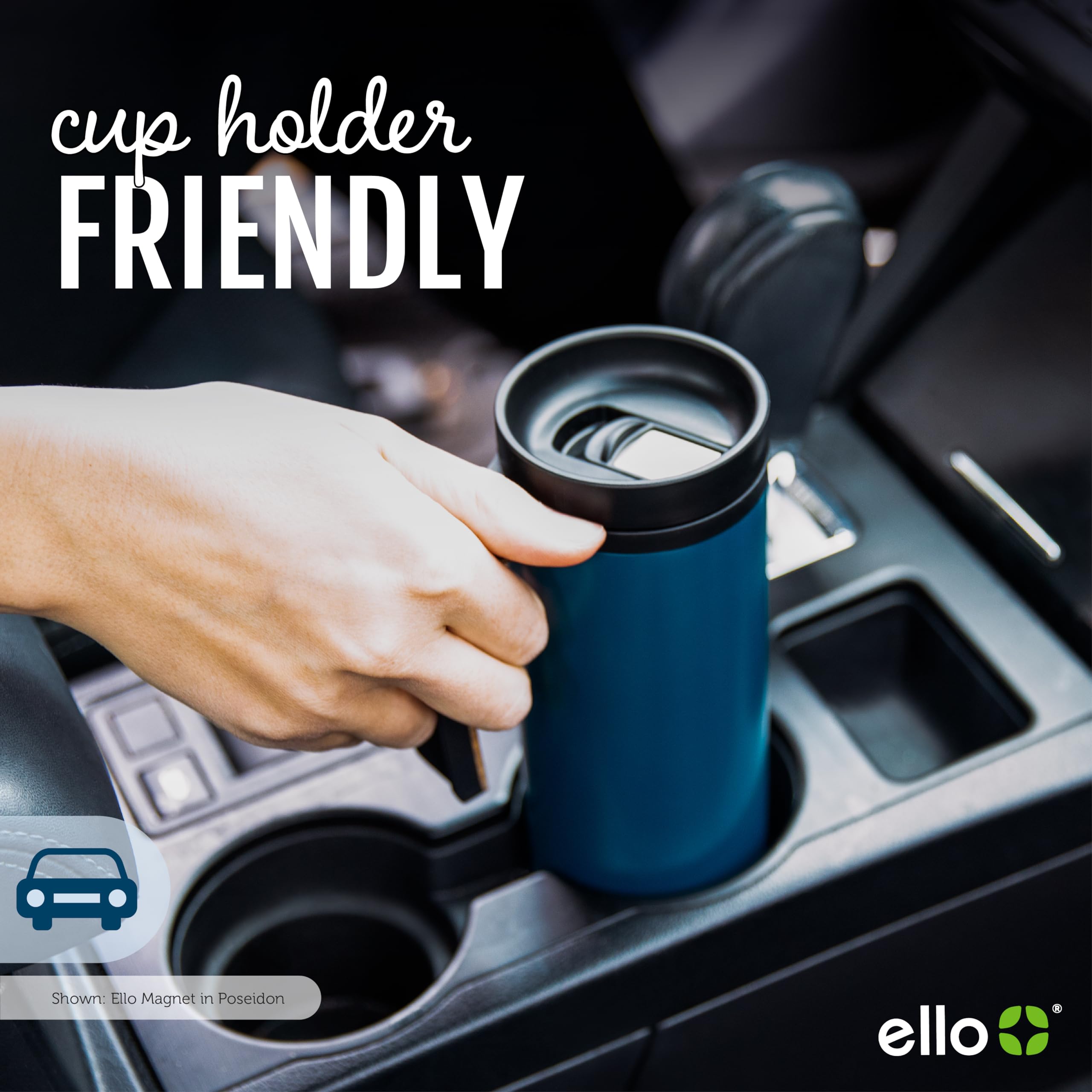 Ello Magnet 18oz Vacuum Insulated Stainless Steel Travel Mug with Side Handle and Leak-Proof Slider Lid and Built-in Coaster, Keeps Hot for 5 Hours