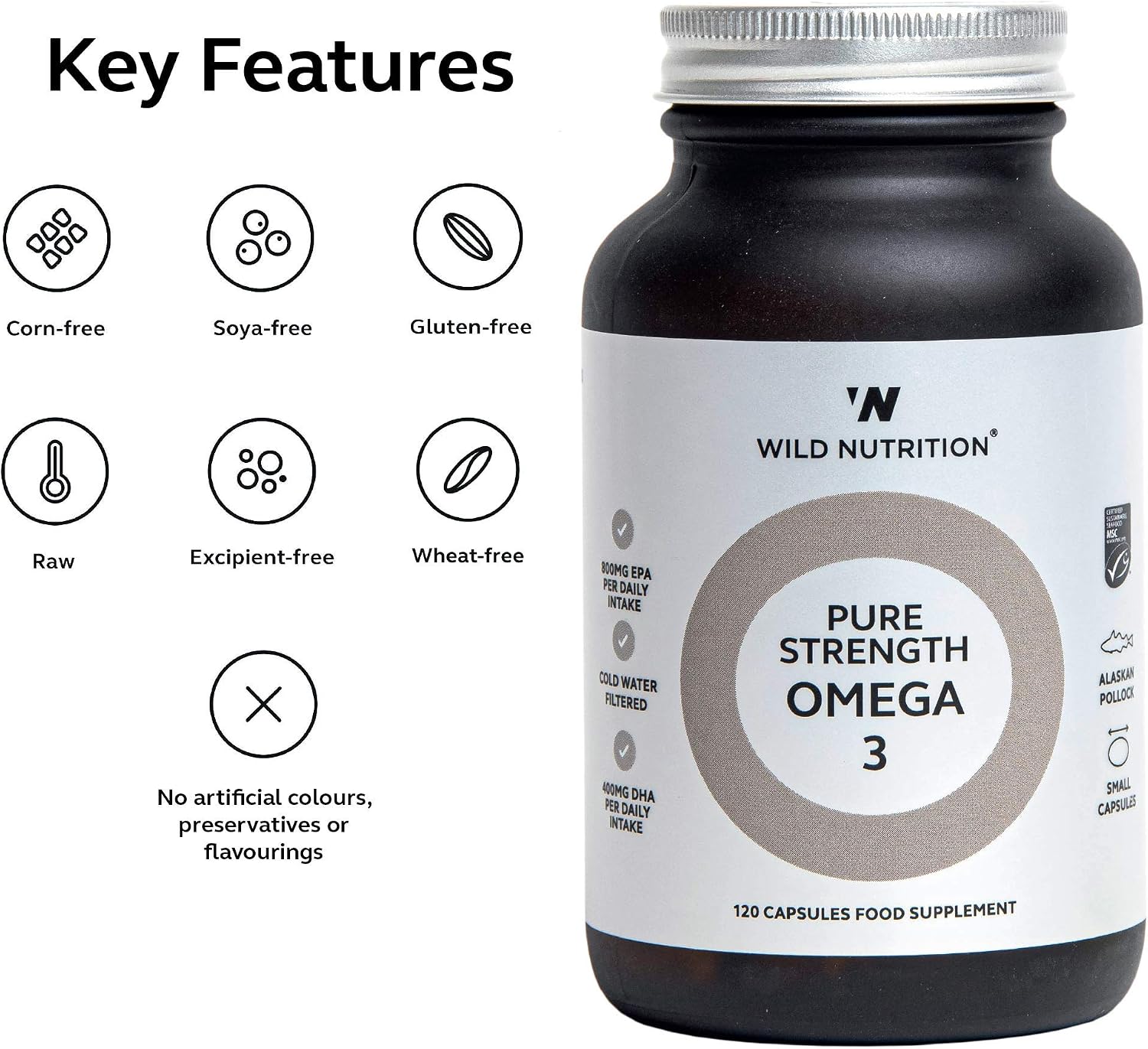 WILD NUTRITION Food-Grown® Pure Strength Omega 3 Supplement, 120 count (Pack of 1) - Image 5